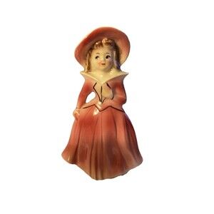 Red Dress / Hat Porcelain Handpainted Victorian Lady Girl Figurine 5" Japan
